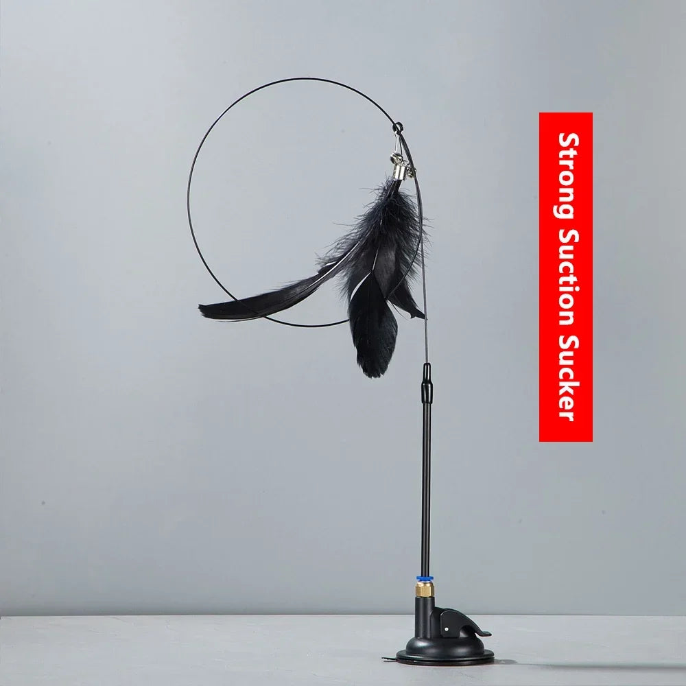 Interaktiver Katzenangel-Teaser mit Saugnapf, Glocke & austauschbarem Federkopf